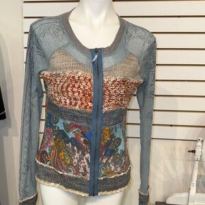 dalin Colorful Patchwork Zippered Cardigan